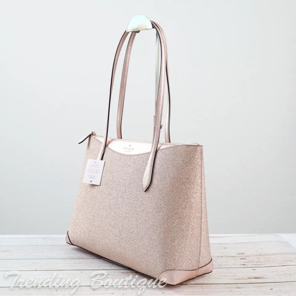 Kate Spade Shimmy Glitter Tote Shoulder Bag in Rose Gold - Picture 4 of 9